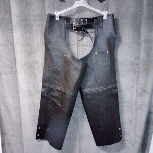 Himalaya Motor Bike Wear Black Leather Chaps Size Large